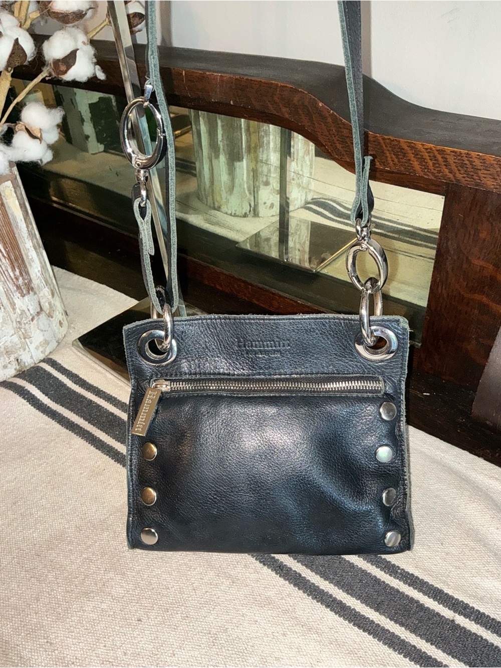 Hammitt Leather Tony Small Crossbody Shoulder Bag Black Silver Retail $325 - Picture 5 of 13